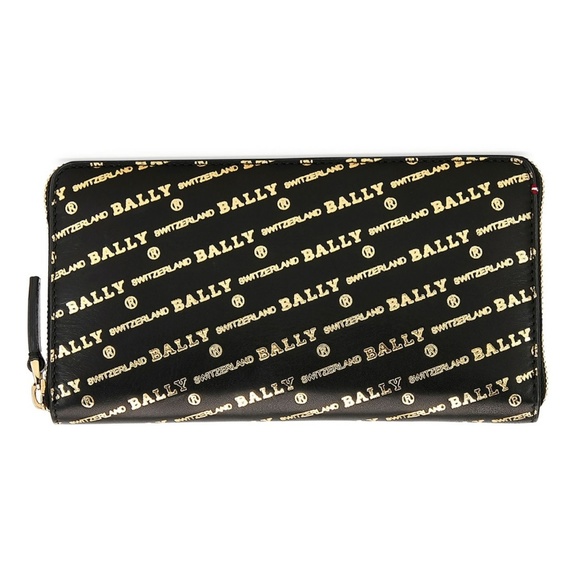 Bally Black Large Logo Leather Zip In Wallet